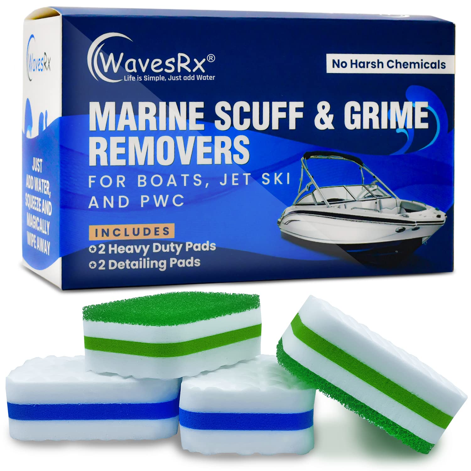 WAVESRX Marine Scuff & Grime Remover Pads Boat & Jet Ski Magic Erasers | Cleaning & Polishing Sponges Remove Dirt, Deck Marks, Scratches & Black Streaks | Stronger & More Durable