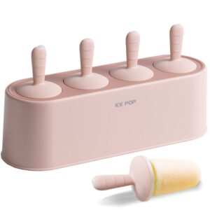 Popsicle Mold Set 4 Pieces Homemade Silicone Popsicle Maker Easy Release Ice Cream Molds Reusable DIY Pop Molds (Pink)