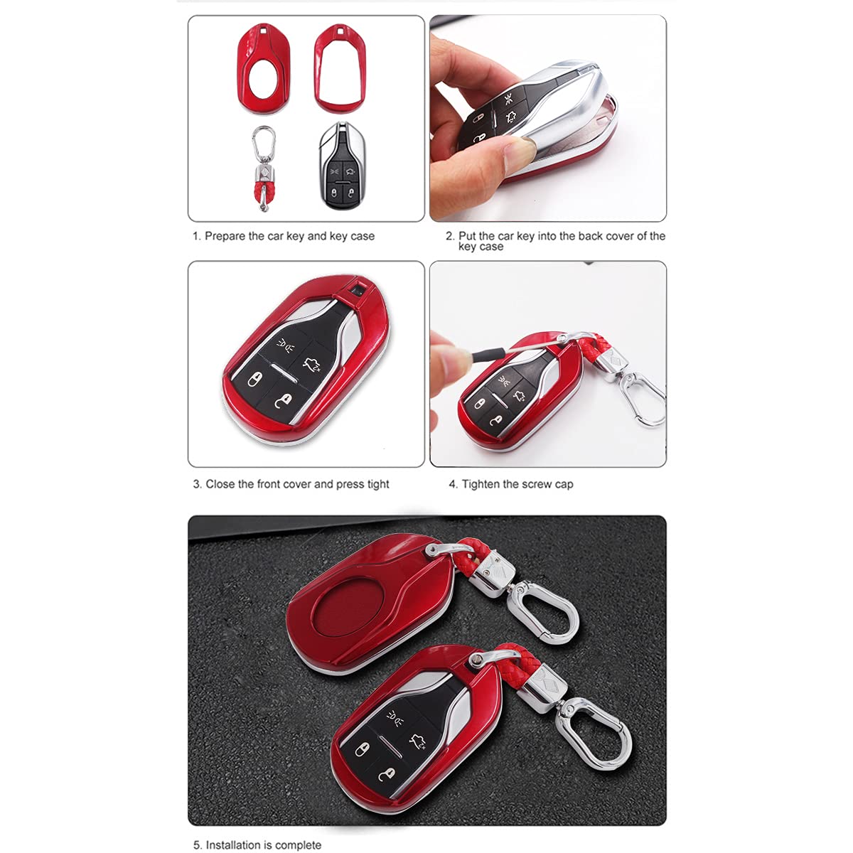 MYMOCCY Key Holder Protector Compatible For Maserati Quattroporte Levante Ghibli 2017-2022 Accessories Key Shell Case Cover Red