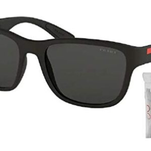 Prada PS01US ACTIVE DG05S0 55M Black Rubber/Grey Pillow Sunglasses For Men For Women + BUNDLE with Designer iWear Eyewear Kit