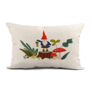 topyee throw pillow cover 12x20 inch gnomes woodland gnome mushroom whimsical garden home decor pillowcase lumbar pillow case cushion cover for sofa couch bed