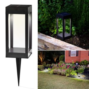 lamplust solar led pathway light - 9 inch tall, cool white or color-changing, modern outdoor bollard lighting, built-in solar panel, stake & battery included