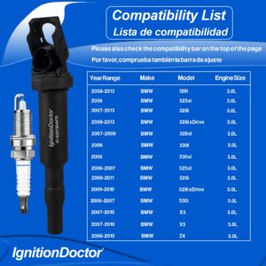 IgnitionDoctor Ignition Coils and Iridium Spark Plugs Pack of 6 Compatible with Select 2006-2013 BMW 128i 328i X3 X5 Z4 & 3.0L Models UF592 0221504470