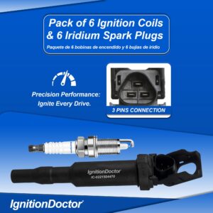 IgnitionDoctor Ignition Coils and Iridium Spark Plugs Pack of 6 Compatible with Select 2006-2013 BMW 128i 328i X3 X5 Z4 & 3.0L Models UF592 0221504470