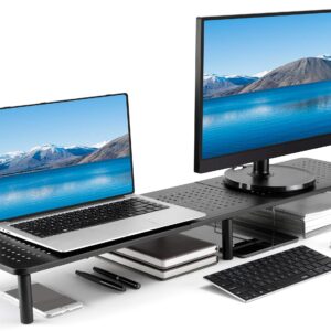 Husky Mounts Large Dual Monitor Stand Riser, Adjustable Legs, 39" x 9.25" x 5.5" Max Height, Matte Black Steel