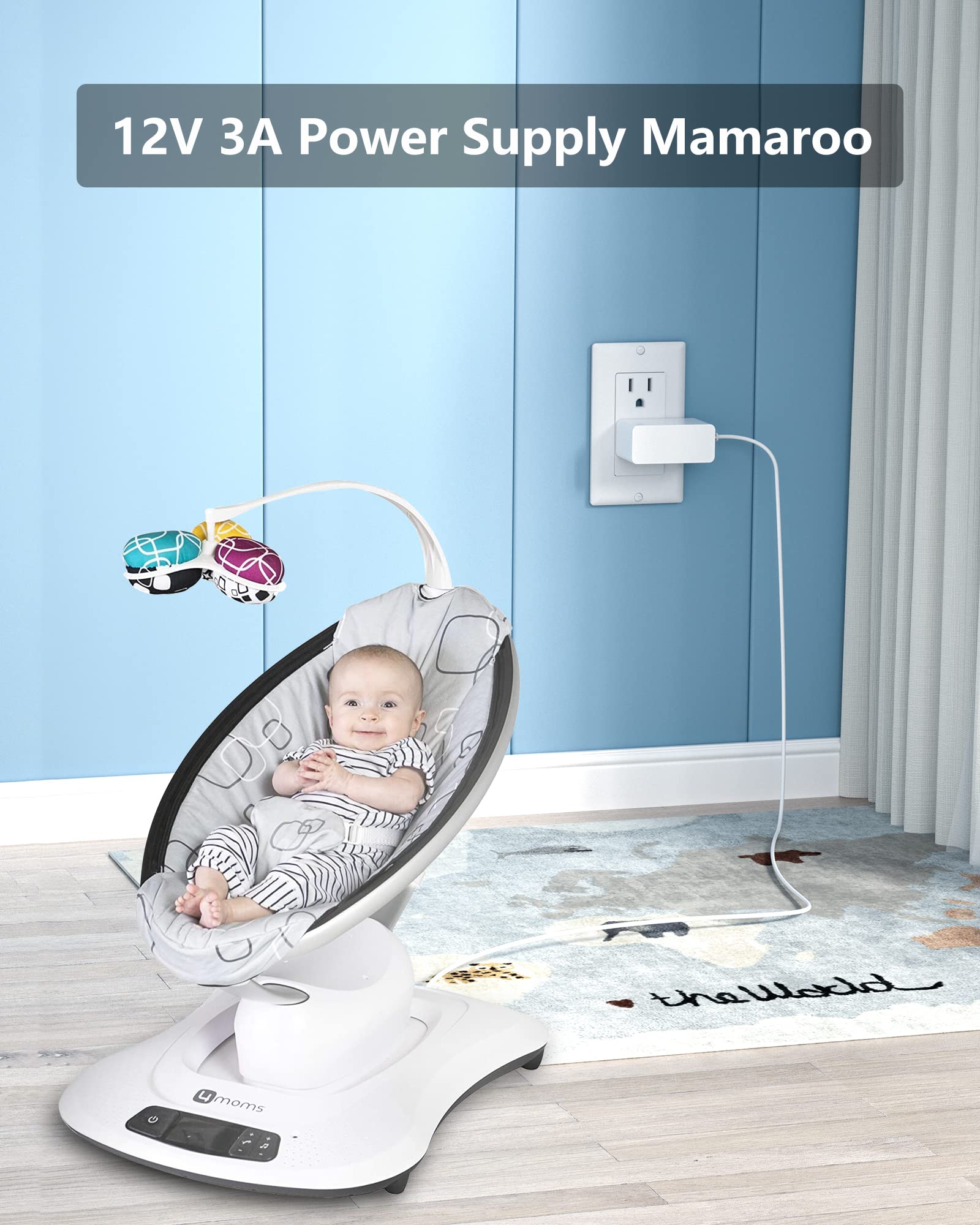 12V 3A for 4moms Mamaroo Power Cord Compatible with 4moms mamaRoo 2/4, for 2015 mamaRoo Infant Seat, Rockaroo Baby Swing Charger Cord