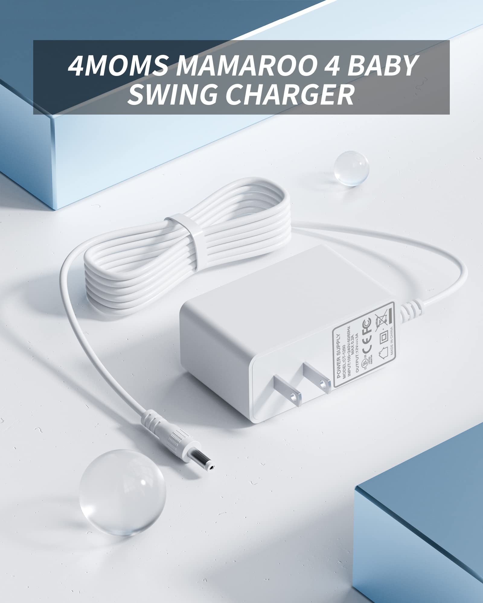 12V 3A for 4moms Mamaroo Power Cord Compatible with 4moms mamaRoo 2/4, for 2015 mamaRoo Infant Seat, Rockaroo Baby Swing Charger Cord