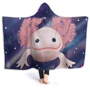 321DESIGN Axolotl Cute Wearable Blanket Fleece Hooded Robe Cloak Throw Quilt Poncho Microfiber Sherpa Plush Warm Wrap Multiple-Size Cape Kids Size 50 x 40 Inch