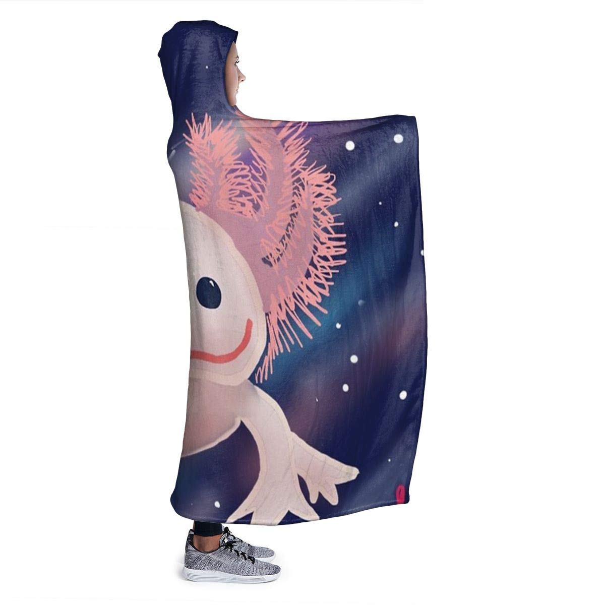 321DESIGN Axolotl Cute Wearable Blanket Fleece Hooded Robe Cloak Throw Quilt Poncho Microfiber Sherpa Plush Warm Wrap Multiple-Size Cape Kids Size 50 x 40 Inch