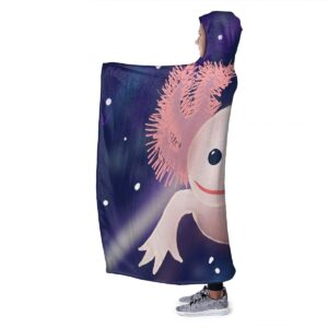 321DESIGN Axolotl Cute Wearable Blanket Fleece Hooded Robe Cloak Throw Quilt Poncho Microfiber Sherpa Plush Warm Wrap Multiple-Size Cape Kids Size 50 x 40 Inch