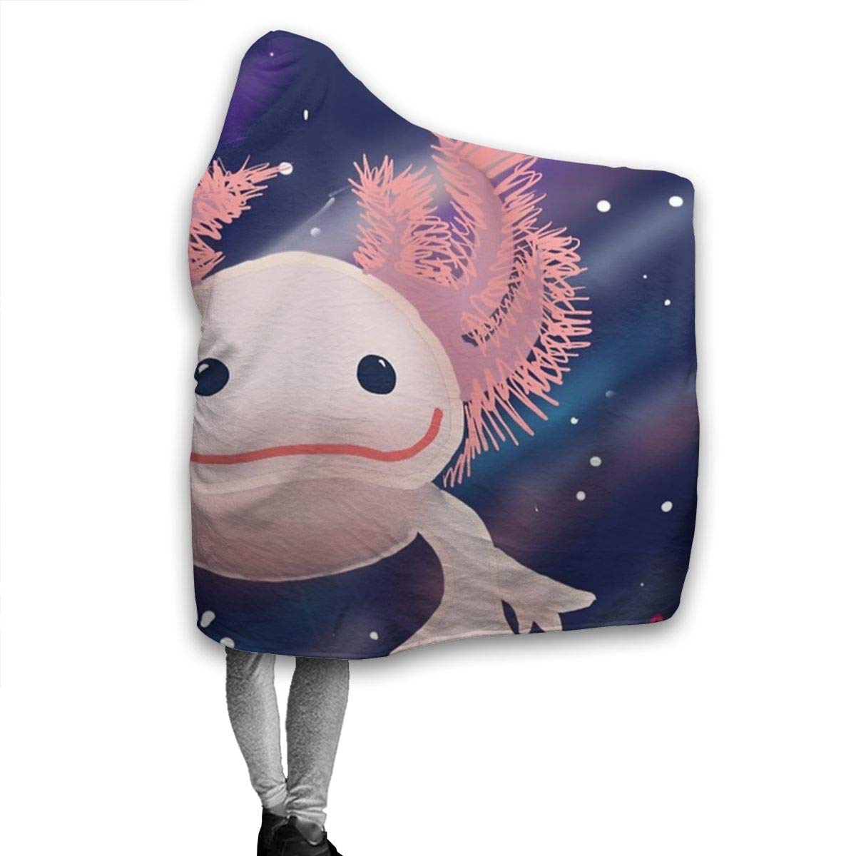 321DESIGN Axolotl Cute Wearable Blanket Fleece Hooded Robe Cloak Throw Quilt Poncho Microfiber Sherpa Plush Warm Wrap Multiple-Size Cape Kids Size 50 x 40 Inch