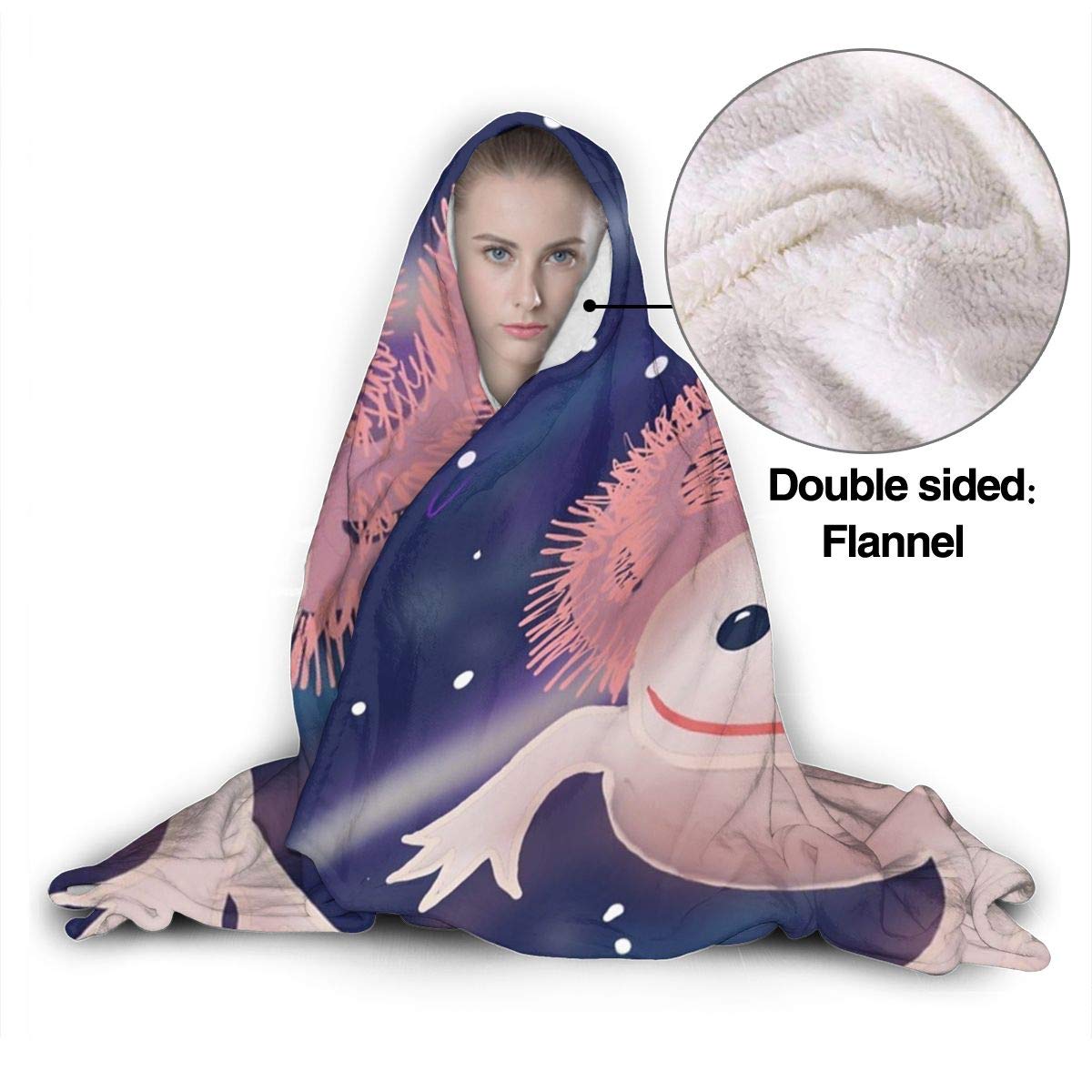 321DESIGN Axolotl Cute Wearable Blanket Fleece Hooded Robe Cloak Throw Quilt Poncho Microfiber Sherpa Plush Warm Wrap Multiple-Size Cape Kids Size 50 x 40 Inch