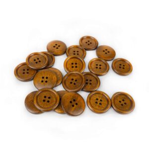 50 pcs 1 inch wooden buttons, 25mm premium buttons for sewing craft clothing, brown color, natural chestnut made, 4 hole