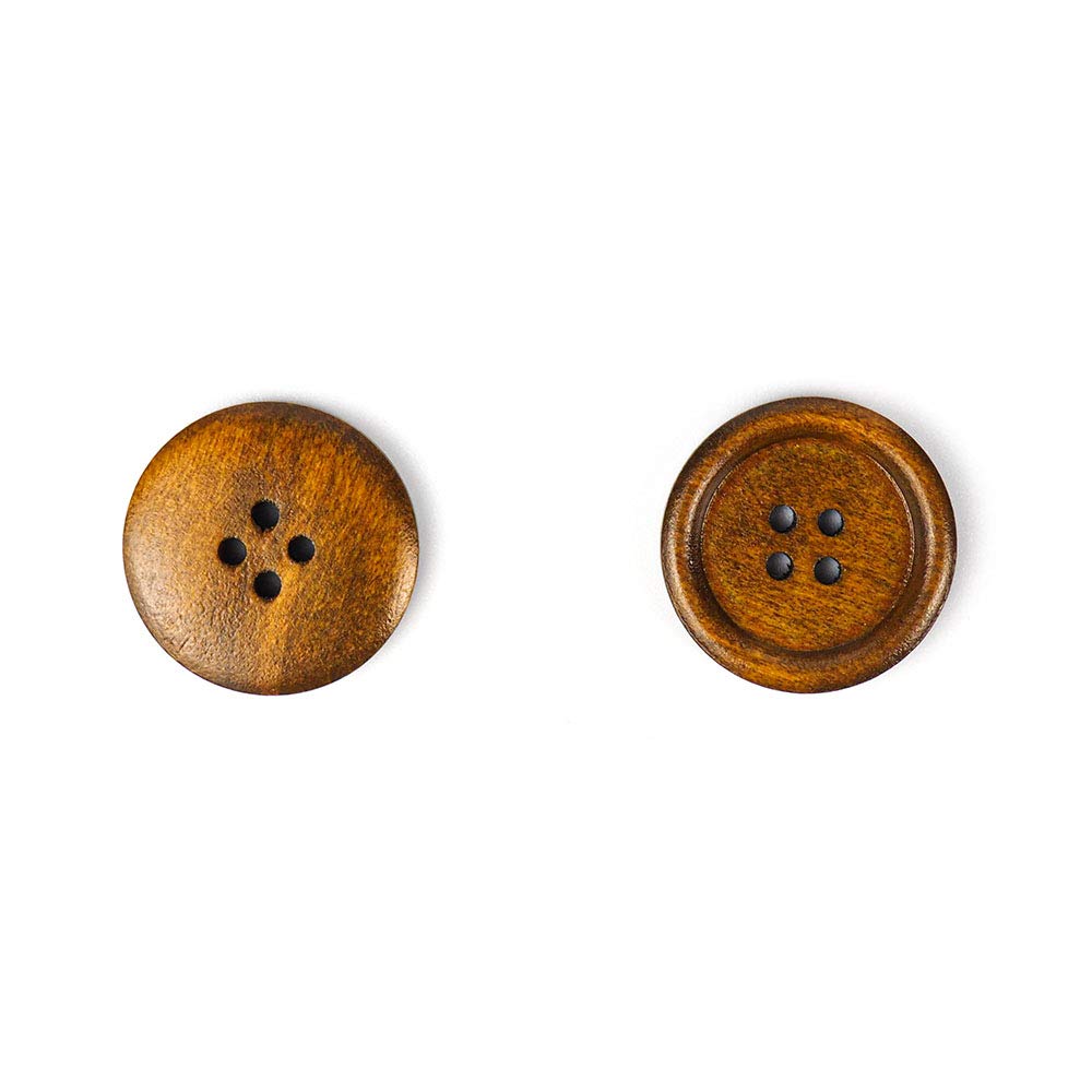 50 Pcs 1 inch Wooden Buttons, 25mm Premium Buttons for Sewing Craft Clothing, Brown Color, Natural Chestnut Made, 4 Hole