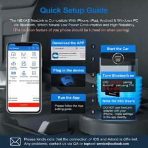 NEXAS NexLink OBD2 Scanner Bluetooth 5.0,Wireless Compatible with Third-Party Apps,Car & Motorcycle Universal Code Reader,Check Engine Fault OBDII Adapter Scan Tool for iOS, Android & Windows