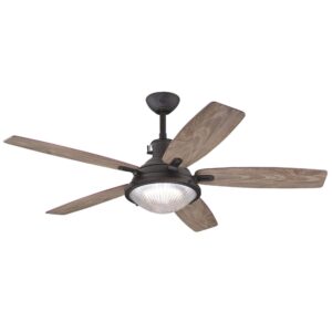 westinghouse lighting 7226700 crescent cove, vintage industrial led ceiling fan with light and remote control, 52 inch, oil rubbed bronze finish, clear prismatic glass