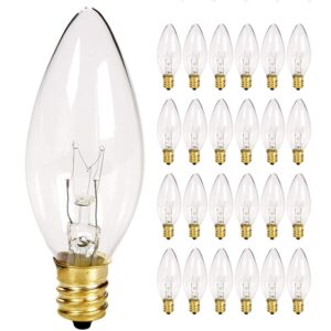 25 pack clear torpedo tip replacement bulbs, replacement light bulbs for electric candle lamps, window candles, chandeliers- clear incandescent e12 candelabra base light bulbs- 120v 7 watts bulbs