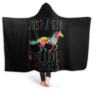 321design just a girl who loves horses wearable blanket fleece hooded robe cloak throw quilt poncho microfiber sherpa plush warm wrap multiple-size child(50"x40"in)
