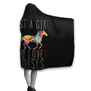 321DESIGN Just A Girl Who Loves Horses Wearable Blanket Fleece Hooded Robe Cloak Throw Quilt Poncho Microfiber Sherpa Plush Warm Wrap Multiple-Size Child(50"x40"in)