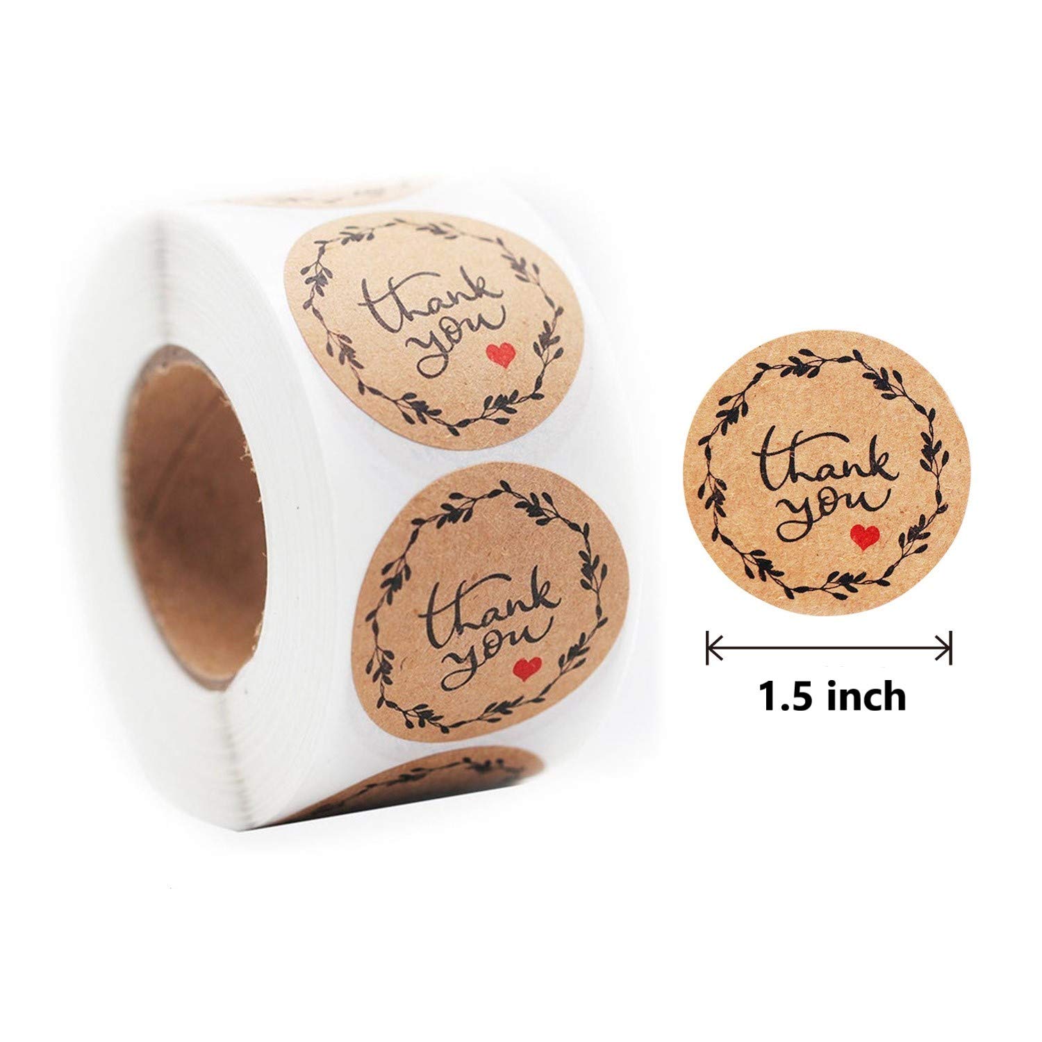 1.5 Inch Round Kraft Paper Thank You Stickers /500 Lables Per Roll/Perfect for Business Events,Customer Appreciation,Gift Package,Wedding, Anniversary, Graduation,Birthday