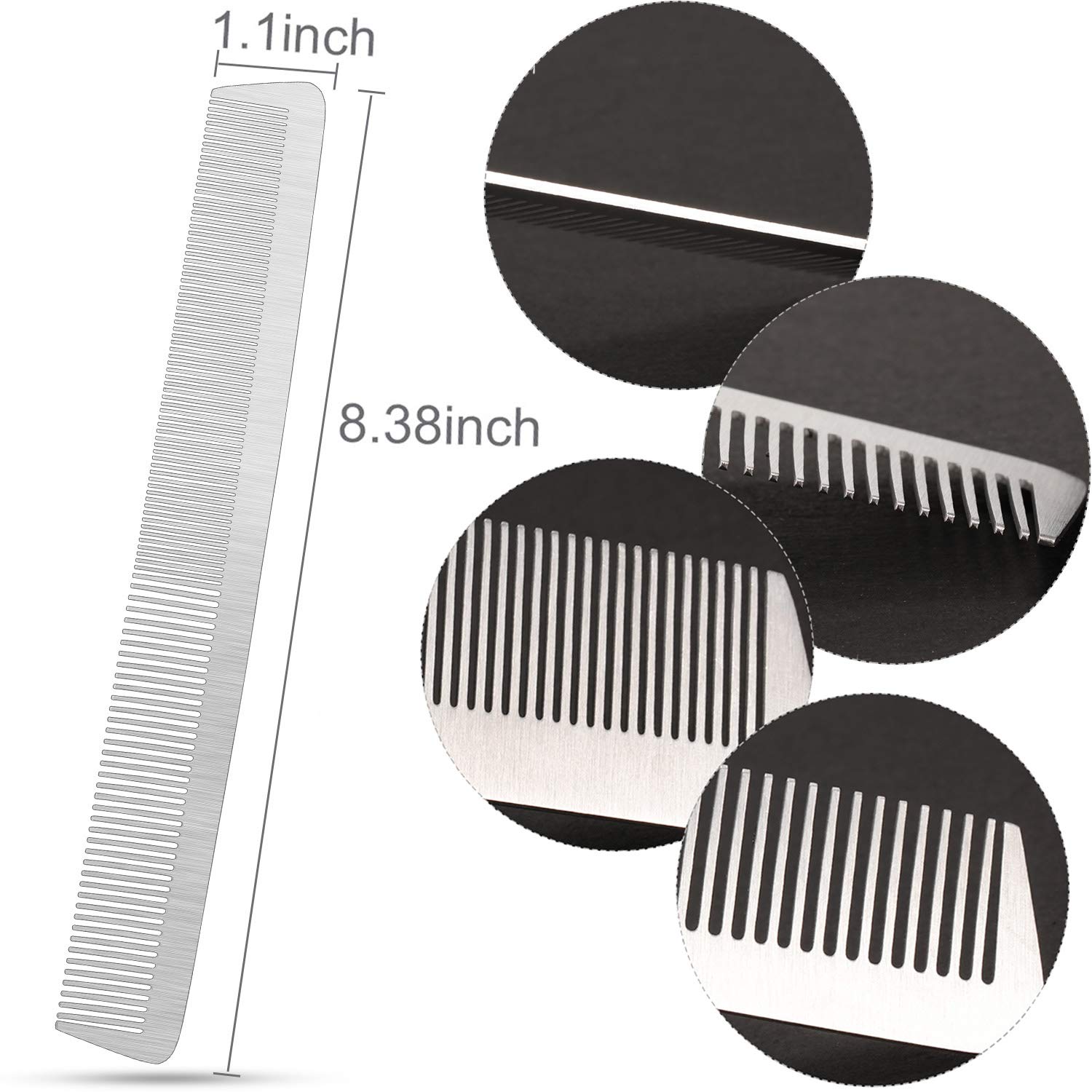 3 Pieces Metal Barber Combs Stainless Steel Hair Comb Fine Cutting Comb Hair Styling Hairdressing Comb Salon Detangler Comb for Women and Men (Fine Cutting Comb)