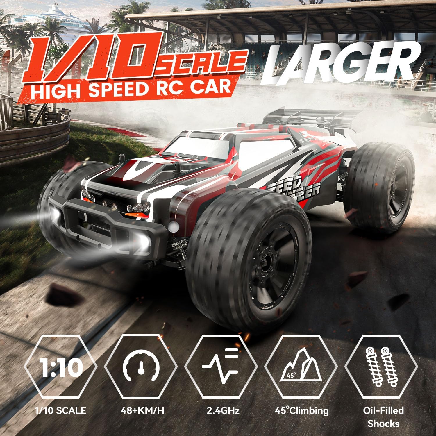 DEERC 9206E DIY Extra Shell 1:10 Scale Large RC Cars,48+ KM/H Hobby Grade High Speed Remote Control Car for Adults Boys,All Terrain 4WD 2.4GHz Off Road Monster RC Truck with 2 Battery for 40+ Min Play