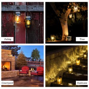 Outdoor Mason Jar Lights Hanging, 2-Pack LED Decorative Garden Lanterns with Timer, Battery Operated Vintage Glass Light for Patio Camping Courtyard Backyard Tree Hallway Stairs Farmhouse (2Color)