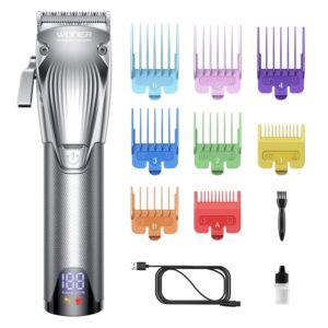 woner hair clippers for men, professional cordless hair trimmer with color guard combs,12-piece hair cutting kits for family,silver