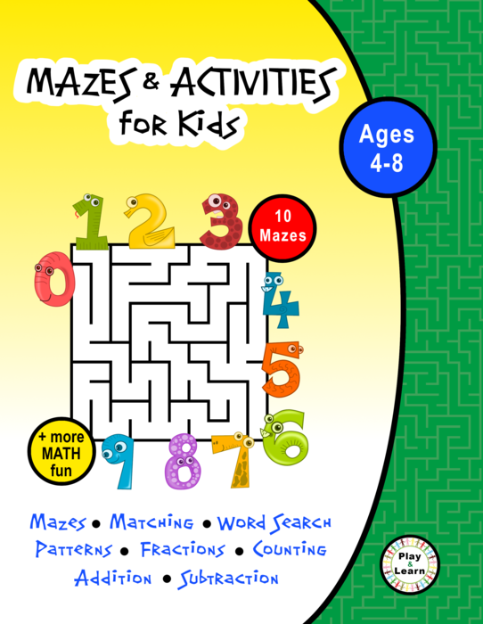 Math Mazes & Activities for Kids Ages 4-8: [Color Version] Addition & Subtraction, Counting Coins, Patterns, Fractions, Number Grids, & More