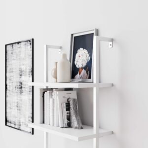 Nathan James 65506 Theo 5-Shelf White Modern Bookcase, Open Wall Mount Ladder Bookshelf with Industrial White Metal Frame, White