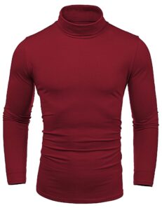 lecgee men's casual slim fit lightweight long sleeve pullover top thermal turtleneck t-shirt wine red