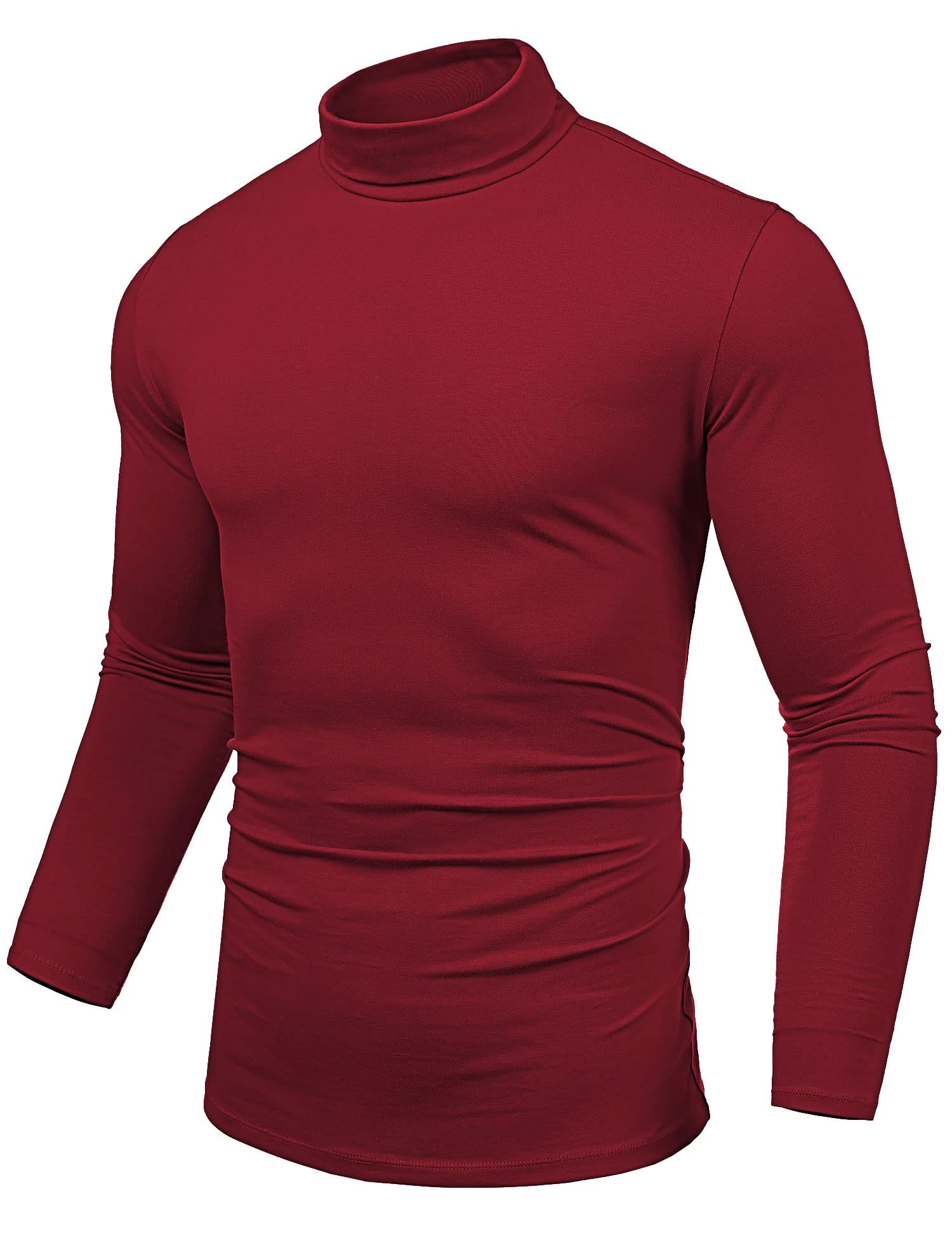 LecGee Men's Casual Slim Fit Lightweight Long Sleeve Pullover Top Thermal Turtleneck T-Shirt Wine Red