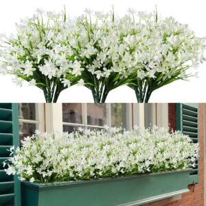 haplia 8 bundles artificial daffodils flowers, fake artificial greenery uv resistant no fade faux plastic plants for wedding bridle bouquet indoor outdoor home garden kitchen office table vase (white)