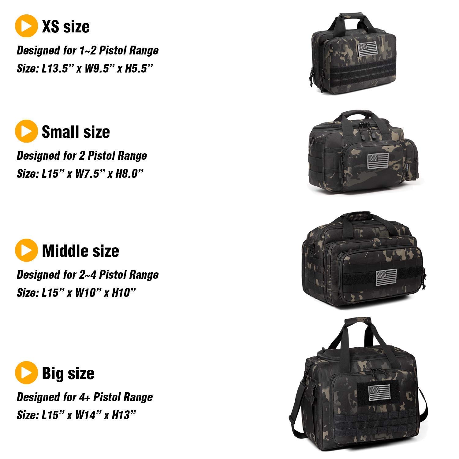 DBTAC Gun Range Bag Large | Tactical 4+ Pistol Shooting Range Duffle Bag for Handguns and Ammo with 2X Removable Hook & Loop Divider for DSLR | US Flag Patch + Universal Holster Included (Black Camo)