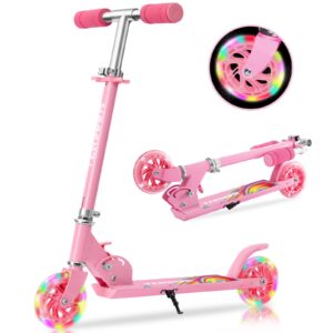 tenboom scooter toys for kids ages 6-12/3-5, light up wheels christmas birthday gifts for girls boys, easy folding kids scooter with 3 levels adjustable handlebar