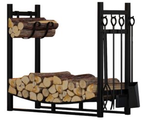 fire beauty fireplace log rack with kindling holder firewood holder for wood storage storage log holder include 4 tools (19.8)