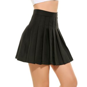 women girls 2023 high waisted pleated skater tennis school skirt uniform skirts a-black