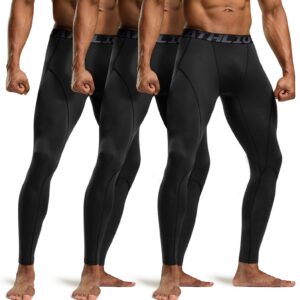 ATHLIO Men's Thermal Compression Pants, Athletic Running Tights & Sports Leggings, Wintergear Base Layer Bottoms, 3pack Thermal Pants Black/Black/Black, Large