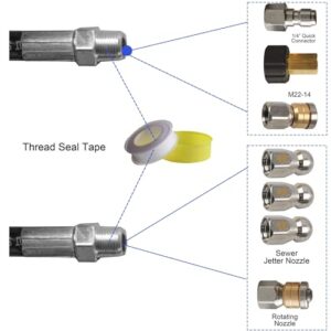 Xiny Tool Sewer Jetter Kit for Pressure Washer, 100 FT 1/4 Inch NPT Drain Cleaning Hose, Orifice 4.0 Button Nose and Rotating Sewer Jetting Nozzle, 4000 PSI