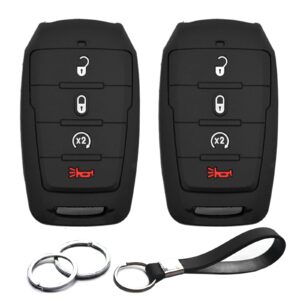 infipar 2pcs compatible with ram 1500 4 buttons black key fob cover case key chain protector keyless remote fit ram 1500 truck pickup 4 buttons only for push button start