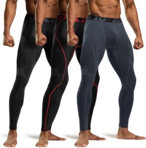 athlio men's thermal compression pants, athletic running tights & sports leggings, wintergear base layer bottoms, 3pack thermal pants black/black & red/charcoal, x-large
