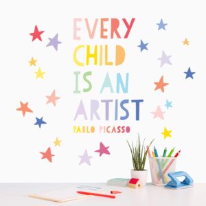 paper riot co. inspirational wall stickers "every child is an artist" positive motivational removable adhesive decals for classroom kids room nursery bedroom home decor