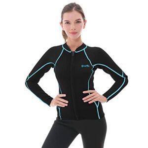 goldfin womens wetsuit top, 2mm neoprene wetsuit jacket ladies long sleeve for water aerobics diving surfing kayaking (update black/stripes, m)