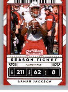 2020 panini contenders draft season ticket #61 lamar jackson louisville cardinals football trading card