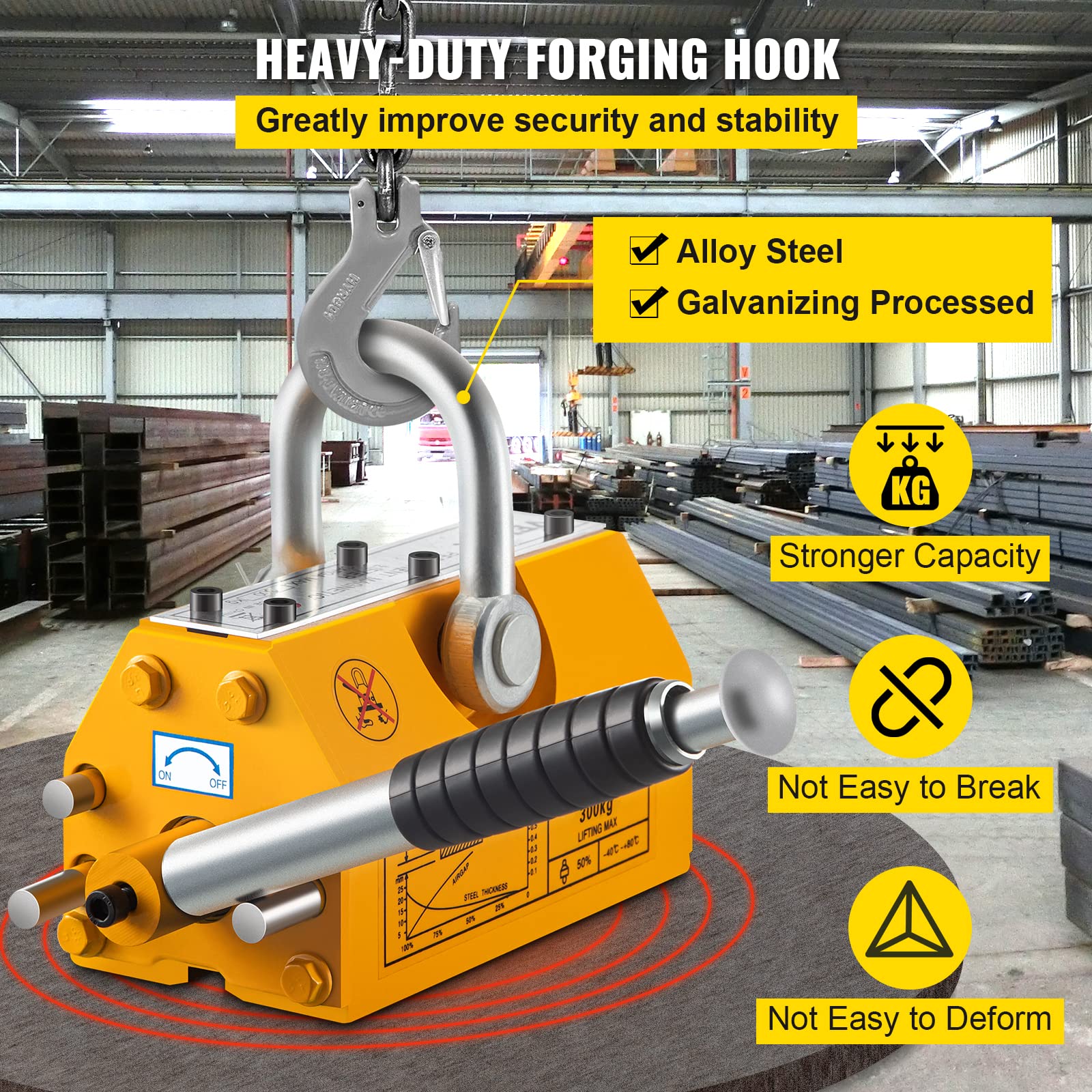 Mophorn Lifting Magnet with Release,660 Lbs Pulling Force - Steel Magnetic Lifter,Neodymium - Permanent Lift Magnets,Heavy Duty - for Hoist, Shop Crane, Block, Board