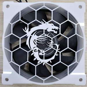 120mm computer case fan cover with unique hexagon msi dragon design - great for rgb argb led lighting - white