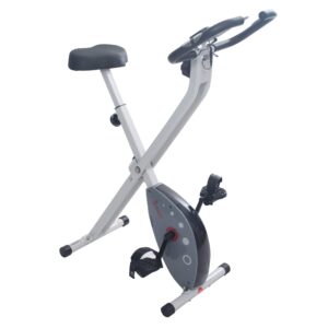sunny health & fitness comfort xl ultra cushioned seat folding exercise bike with device holder, gray - sf-b2989