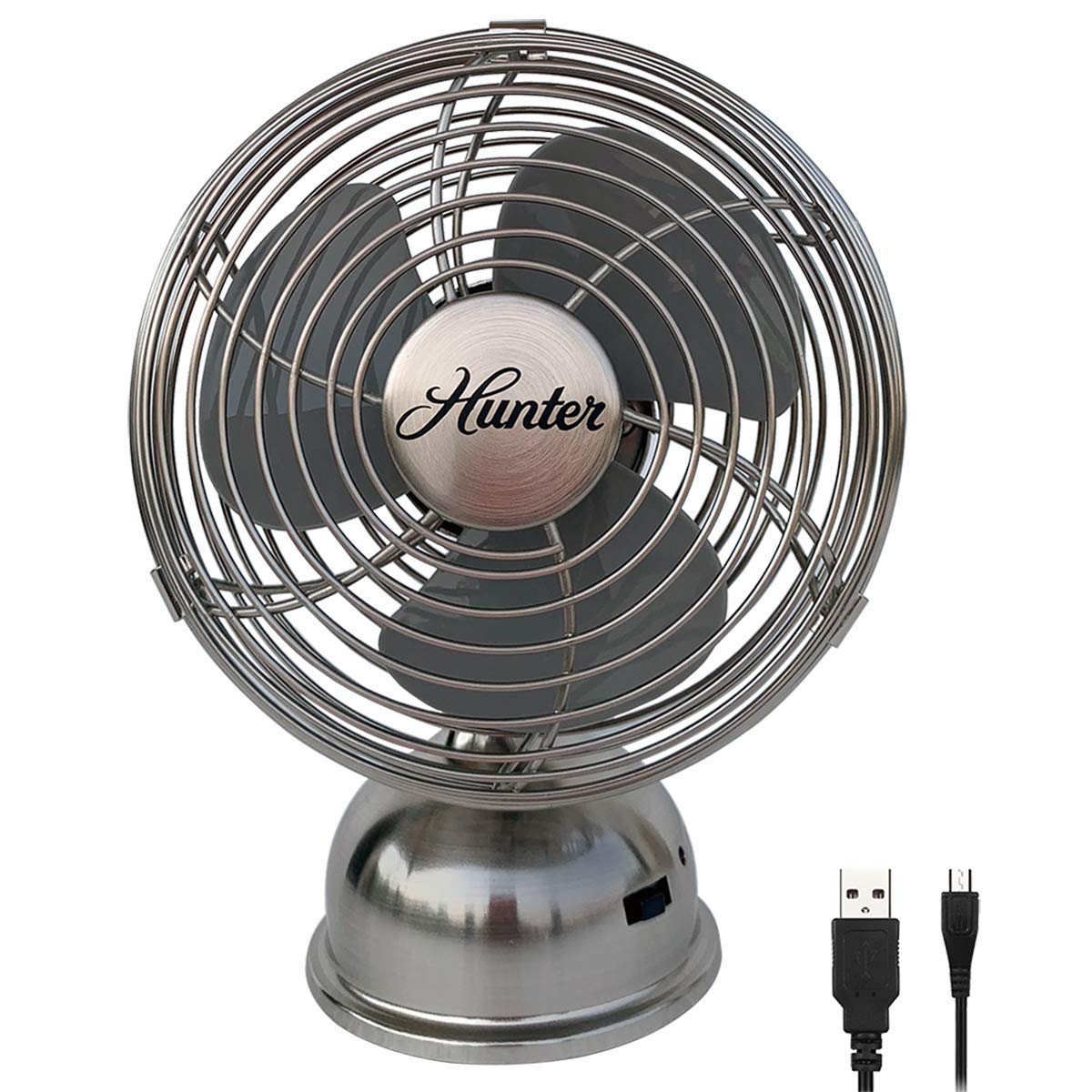 HUNTER Personal Retro USB Fan, 5" inch, Brushed Nickel