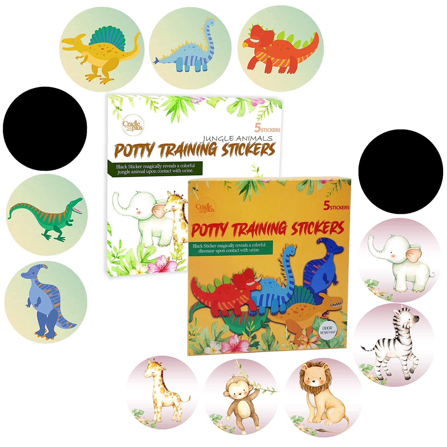 Potty Training Seat Magic Sticker | Potty Training Toilet Color Changing Sticker | 10 Pack Magical Stickers | Use with or Without Potty Training Charts I Jungle Animal and Dinosaur Stickers