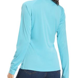 Willit Women's UPF 50+ Sun Protection Shirt SPF Long Sleeve Lightweight Half-Zip Golf Outdoor Shirt Quick Dry Rash Guard Blue M